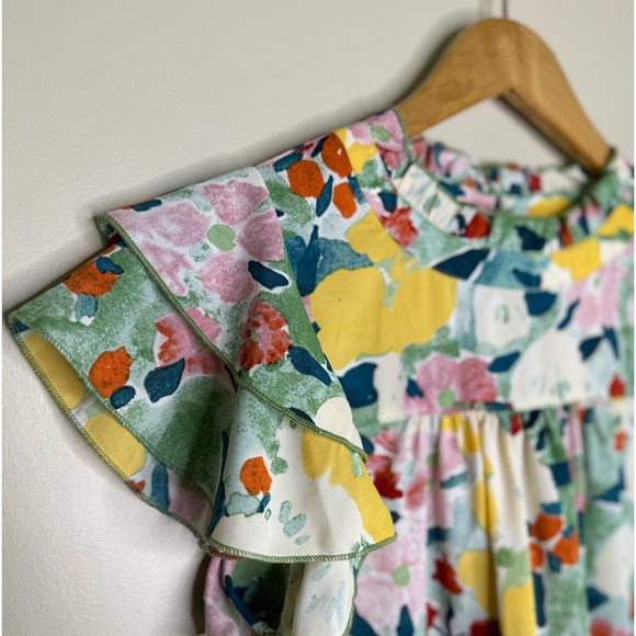 Boutique multicolor floral tiered ruffle neck sleeve babydoll top size SMALL NWT - Picture 4 of 7